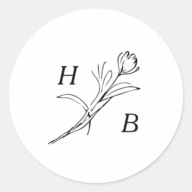 Sticker Rond Mariage fleur sauvage Monogramme (Devant)