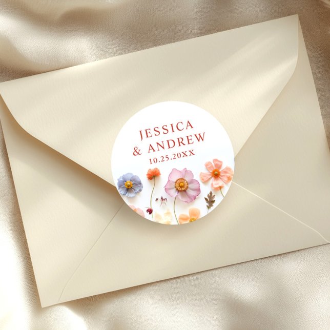 Sticker Rond Mariage Fleur sauvage Pastel Pink (Créateur téléchargé)