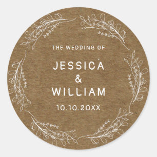 Sticker Rond Mariage Fleur sauvage Whimsical Anniversaire Faux 