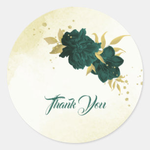 Sticker Rond Mariage fleuri en or vert émeraude