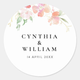 Sticker Rond mariage fleuri or et rose
