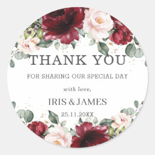 Sticker Rond Mariage Fleurs Roses Bourguignon Anniversaire Fête