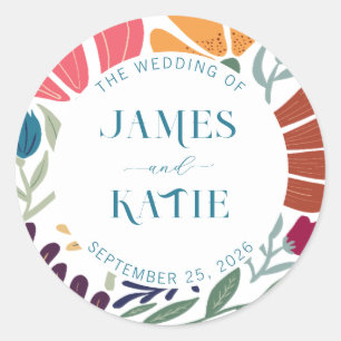 Sticker Rond Mariage Floral Abstrait de Fleur Sauvage Colorée B