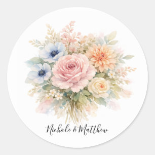 Sticker Rond Mariage Floral Aquarelle Douce