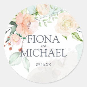 Sticker Rond Mariage Floral Aquarelle Élégant de la Mi-Été