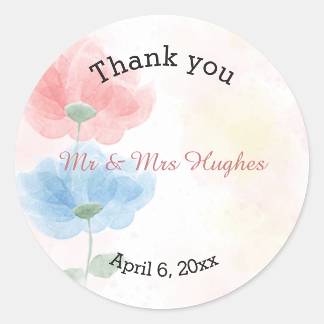 Sticker Rond Mariage floral aquarelle merci (Devant)