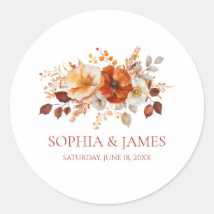 Sticker Rond Mariage Floral Automnal Élégant Rustique