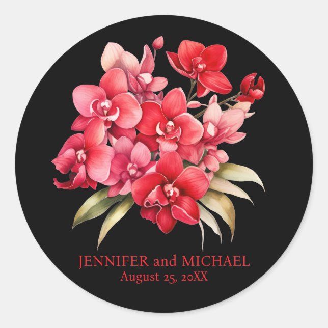 Sticker Rond Mariage floral aux orchidées rouges (Devant)