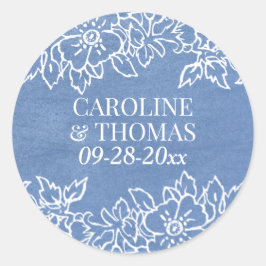 Sticker Rond Mariage Floral bleu-blanc