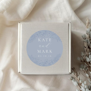 Sticker Rond Mariage Floral Bleu Délicat