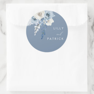 Sticker Rond Mariage floral bleu et blanc moderne