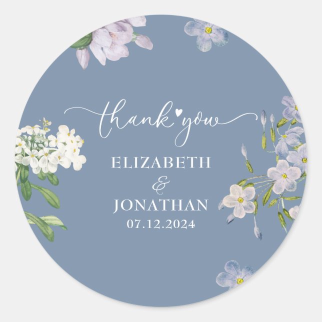 Sticker Rond mariage floral bleu et blanc poussiéreux (Devant)