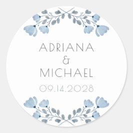 Sticker Rond Mariage floral bleu foncé moderne