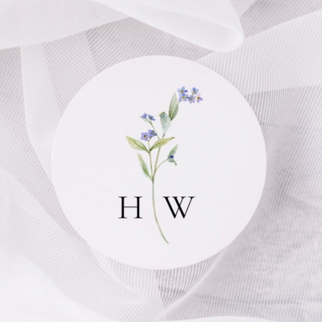 Sticker Rond Mariage floral bleu minimal (Créateur téléchargé)