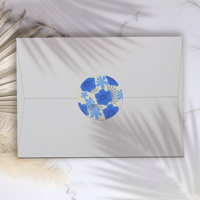 Sticker Rond Mariage Floral Bleu Romantique (Créateur téléchargé)