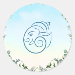 Sticker Rond Mariage Floral Botanique Élégant Paon Bleu