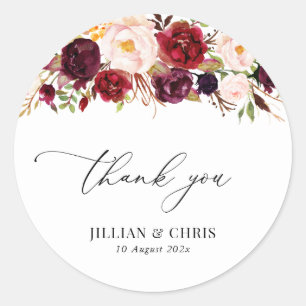 Sticker Rond Mariage Floral Bourgogne Moderne Et Brut