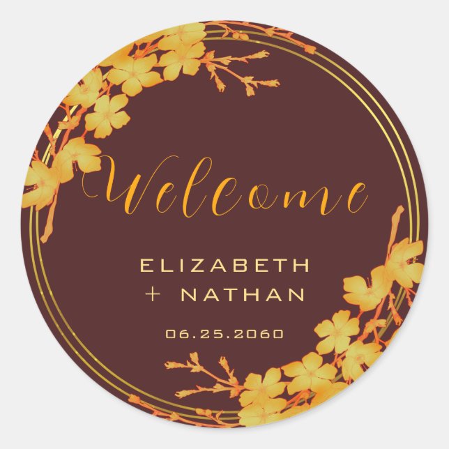 Sticker Rond Mariage Floral Burgundy Gold Classy (Devant)