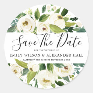 Sticker Rond Mariage Floral Champagne Blanc Sauvez La Date