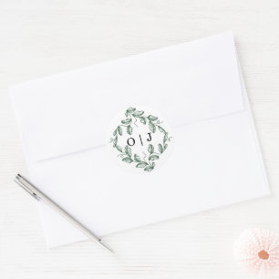 Sticker Rond Mariage Floral Classique Vert Sauge
