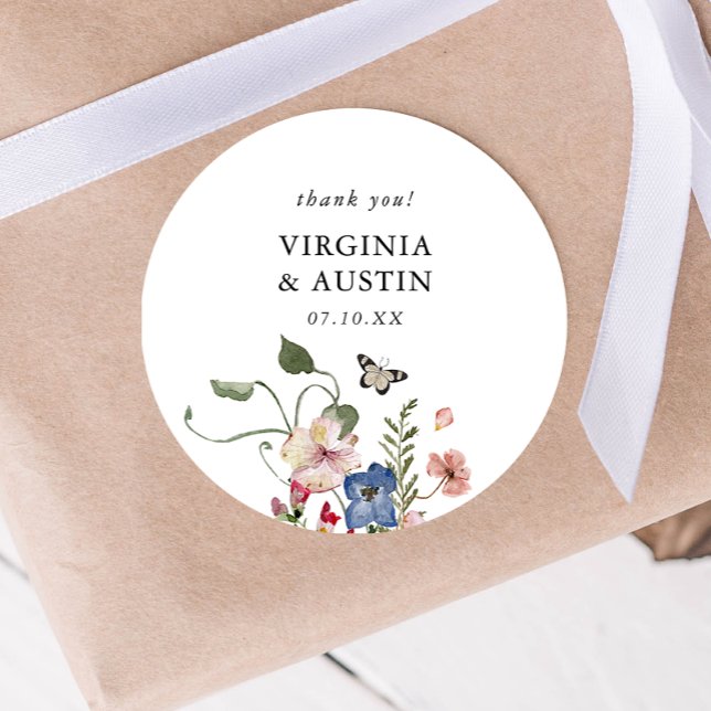 Sticker Rond Mariage Floral Coloré (Colorful Floral Wedding Classic Round Sticker by Painted Paperie
)
