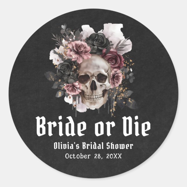 Sticker Rond Mariage Floral Crâne « La Mariée ou la Mort » Show (Devant)