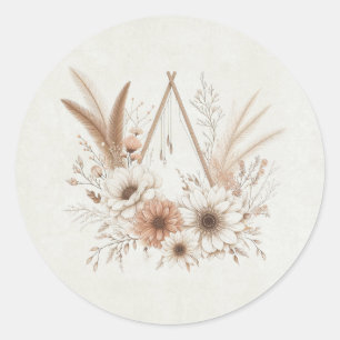 Sticker Rond Mariage floral de Boho neutre