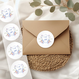Sticker Rond Mariage floral de crête bleue Dusty