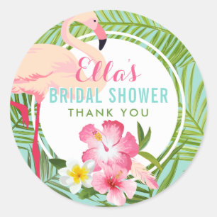 Sticker Rond Mariage Floral de Flamant Rose Tropical