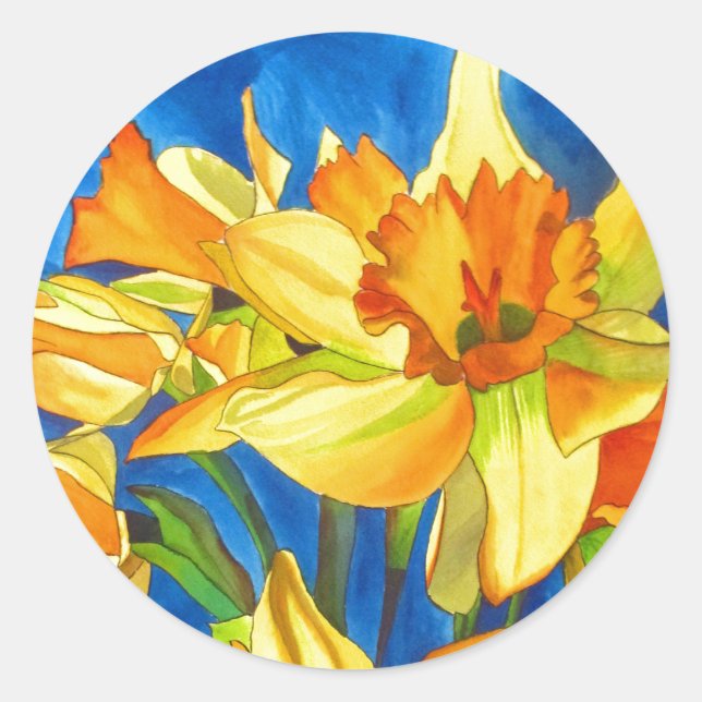 Sticker Rond Mariage floral de la jonquille jaune (Devant)