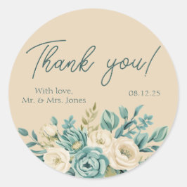 Sticker Rond Mariage Floral de Merci personnalisé