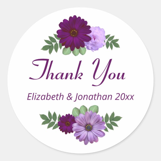 Sticker Rond Mariage floral de pivoine violette (Devant)