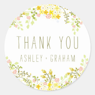Sticker Rond Mariage Floral de printemps Personnalisé Merci