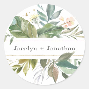 Sticker Rond Mariage floral d'été personnalisé Favoriser