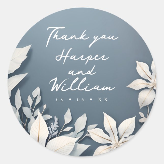 Sticker Rond Mariage floral d'hiver merci (Devant)