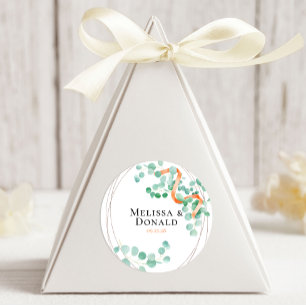 Sticker Rond Mariage floral élégant au eucalyptus et pêche