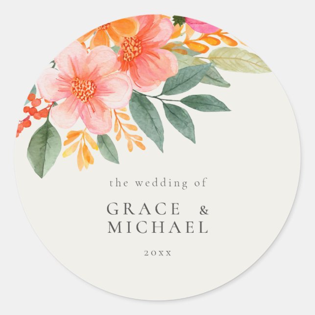 Sticker Rond Mariage floral élégant moderne (Devant)
