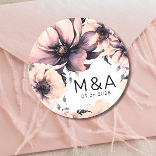 Sticker Rond Mariage Floral Élégant Moderne Rose Pâle