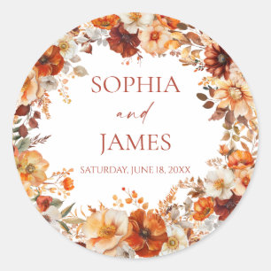 Sticker Rond Mariage Floral Élégant Rustique d'Automne