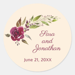Sticker Rond Mariage Floral et Végétal Burgundy Marsala