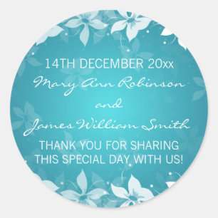 Sticker Rond Mariage floral Favor Tag Fleurs exotiques Bleu