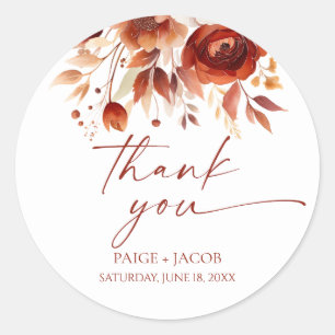 Sticker Rond Mariage Floral Fleur Brun Bordeaux Rouille