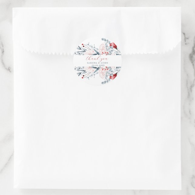 Sticker Rond Mariage Floral Fleur Rouge Et Bleu (Sac)