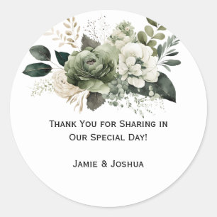 Sticker Rond Mariage Floral Ivoire Vert Sauge Apaisé