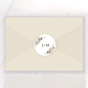 Sticker Rond Mariage Floral Ivory Et Blue Boho