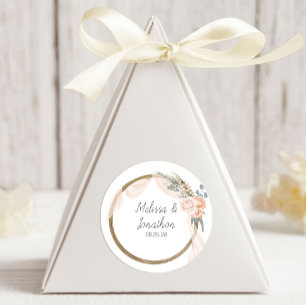 Sticker Rond Mariage floral moderne Boho rose élégant