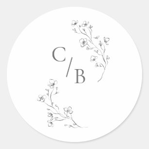 Sticker Rond Mariage floral Monogramme Boho Cherry Blossom