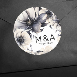 Sticker Rond Mariage floral noir blanc noir