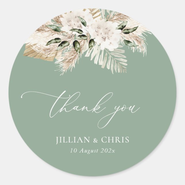 Sticker Rond Mariage floral Pampas vert Sage (Devant)