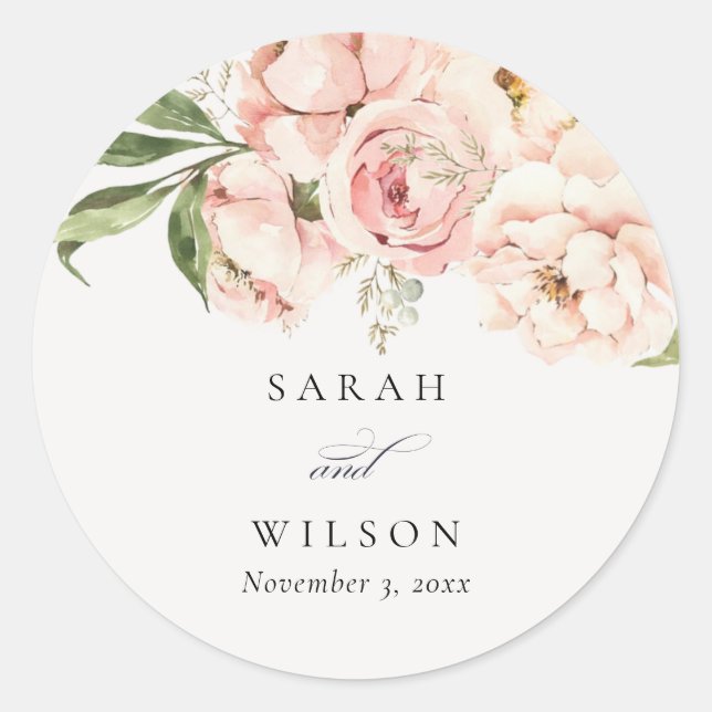 Sticker Rond Mariage floral Pastel Soft Blush Peach Peony (Devant)